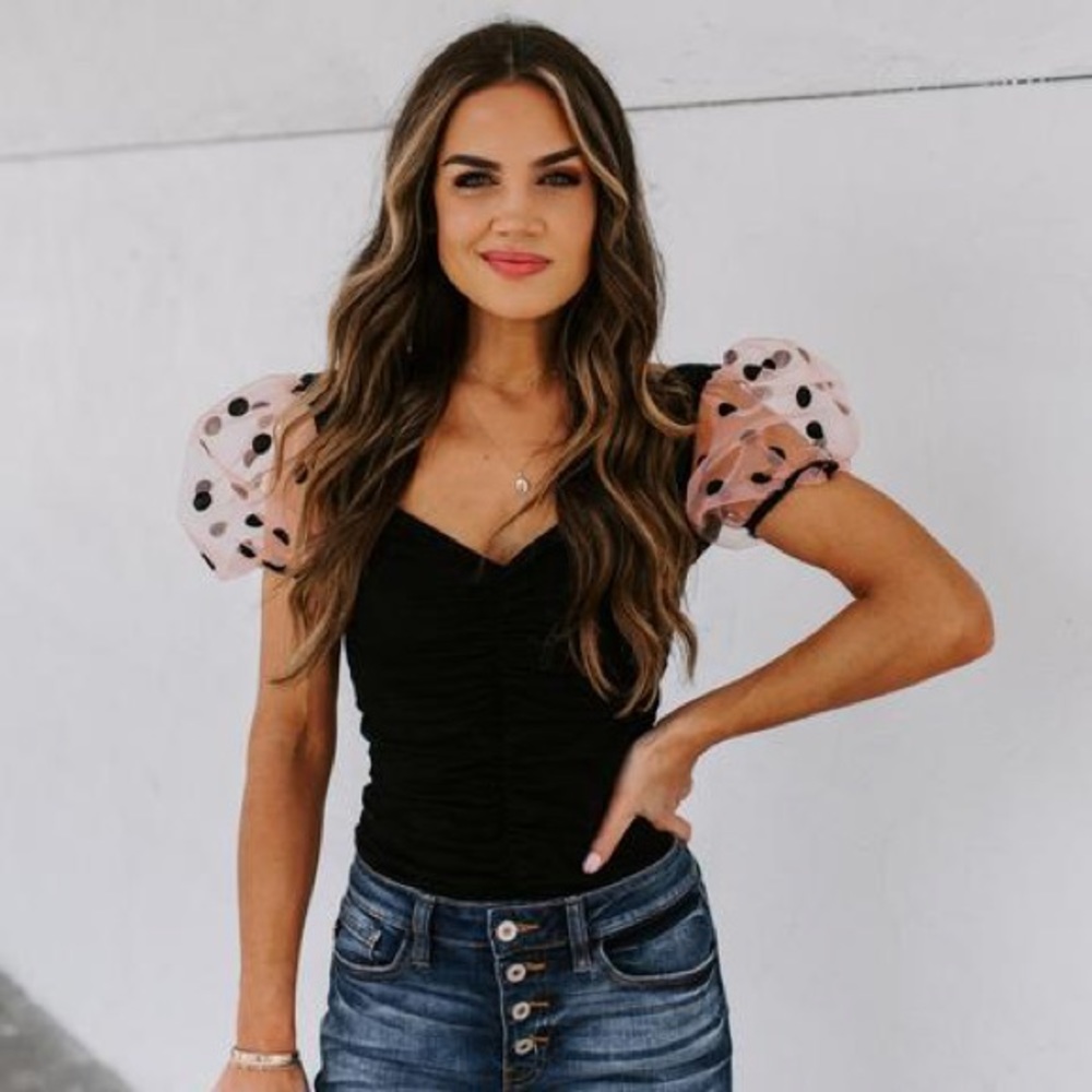 LAST ONE - Minnie Ruched Puff Sleeve Bodysuit Vici - Picture 2 of 8